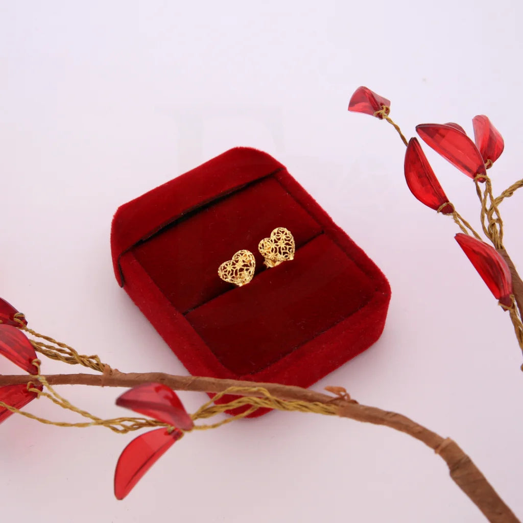 Gold Heart Shaped Earrings 21Kt - Fkjern21Km8492