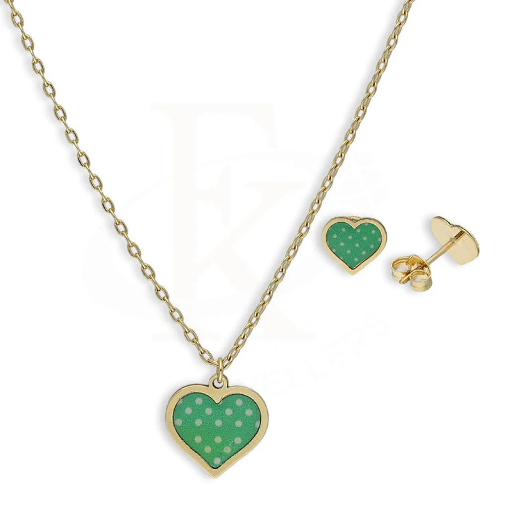 Gold Heart Shaped Pendant Set (Necklace And Earrings) 18Kt - Fkjnklst18K5282 Sets