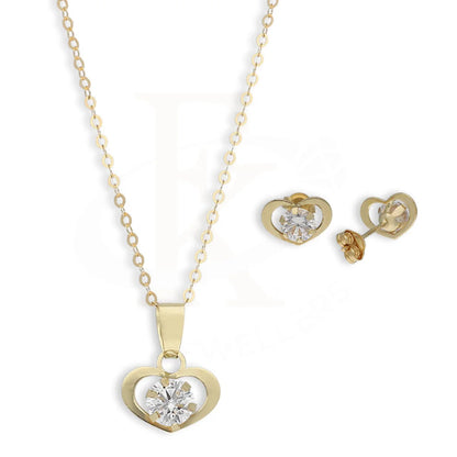 Gold Heart Shaped Solitaire Pendant Set (Necklace And Earrings) 18Kt - Fkjnklst18K5583 Sets