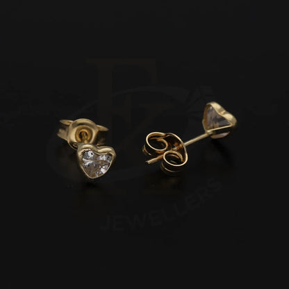 Gold Heart Shaped Solitaire Stud Earrings 18Kt - Fkjern18K5573