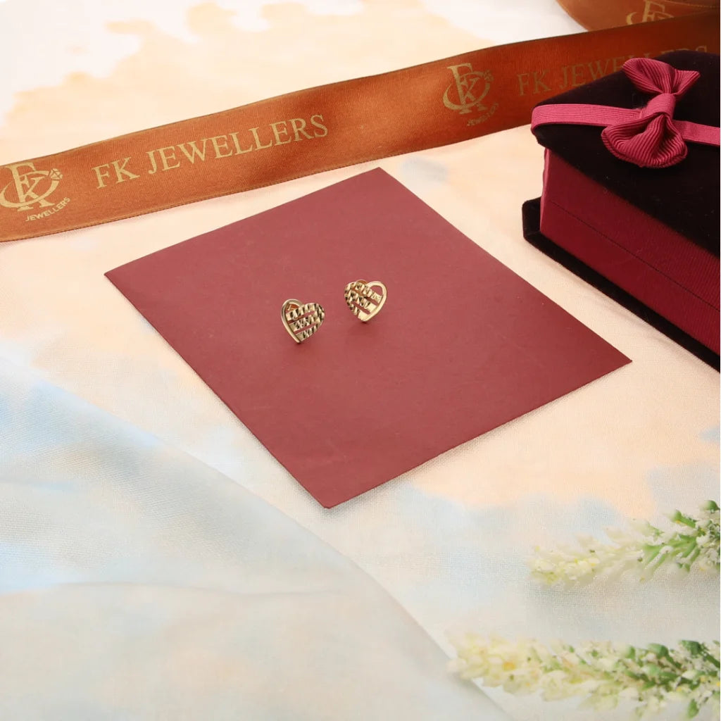 Gold Heart Shaped Stud Earrings 18Kt - Fkjern18K7346