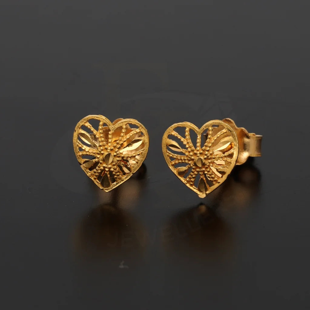 Gold Heart Shaped Stud Earrings 21Kt - Fkjern21Km8488