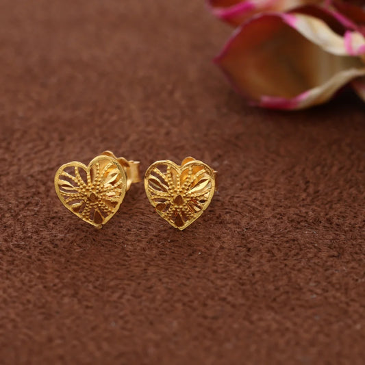 Gold Heart Shaped Stud Earrings 21Kt - Fkjern21Km8488