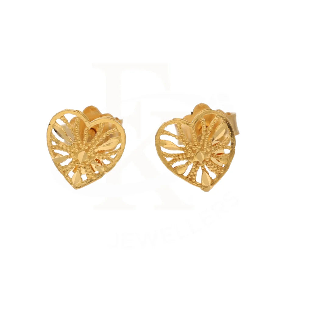 Gold Heart Shaped Stud Earrings 21Kt - Fkjern21Km8488