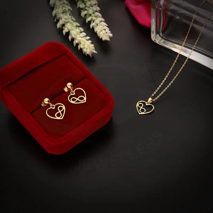 Gold Heart Shaped With Infinity Pendant Set (Necklace And Earrings) 18Kt - Fkjnklst18K5557 Sets