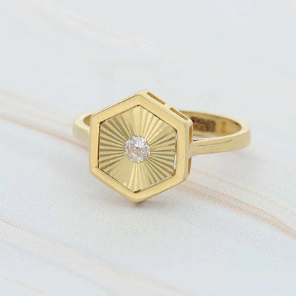 Gold Hexagon Shaped Ring 18Kt - Fkjrn18K3792 Rings