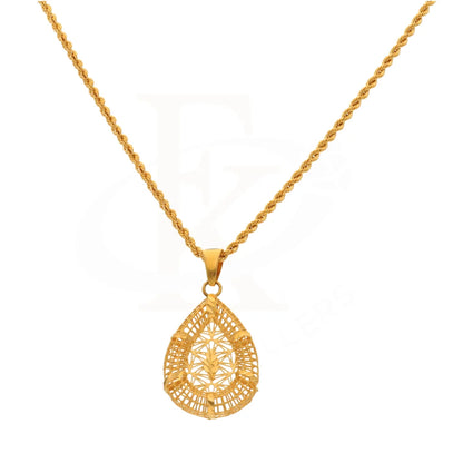 Gold Hollow Teardrop Shaped Pendant Set (Necklace Earrings And Ring) 21Kt - Fkjnklst21Km8514 Sets