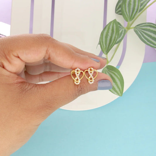 Gold Infinity With Heart Shaped Stud Earrings 18Kt - Fkjern18K7840