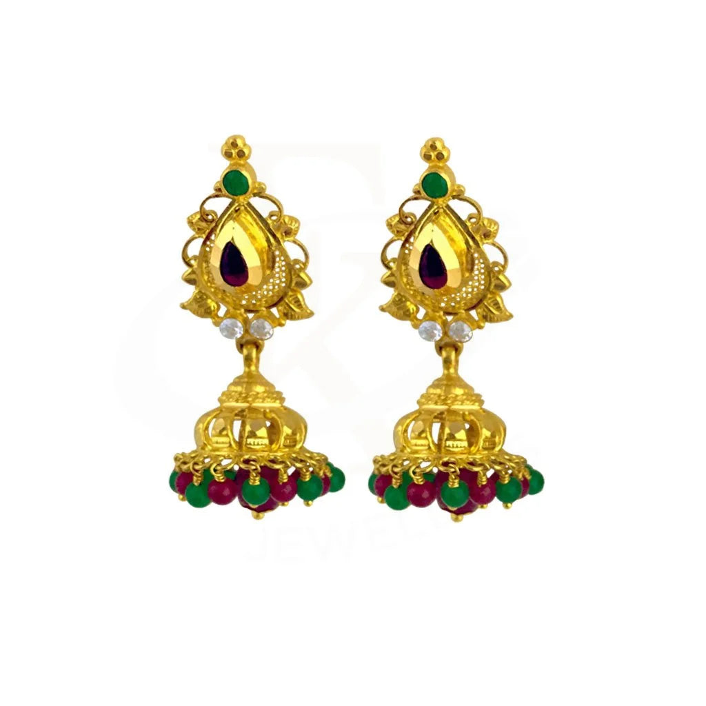 Gold Jhumka Drop Earrings 22Kt - Fkjern1752