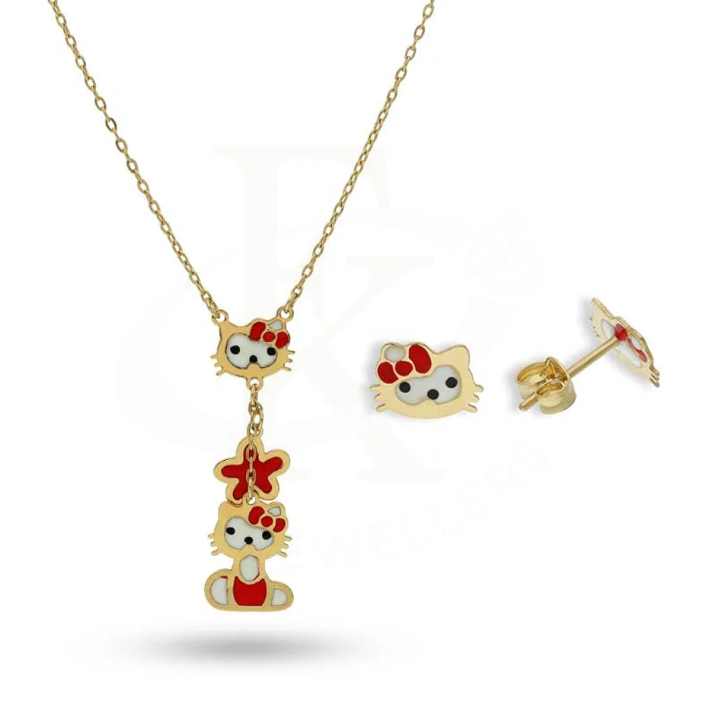 Gold Kitty Pendant Set (Necklace And Earrings) 18Kt - Fkjnklst18K2425 Sets