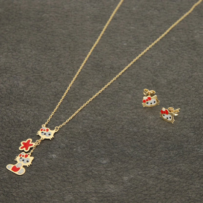 Gold Kitty Pendant Set (Necklace And Earrings) 18Kt - Fkjnklst18K2425 Sets