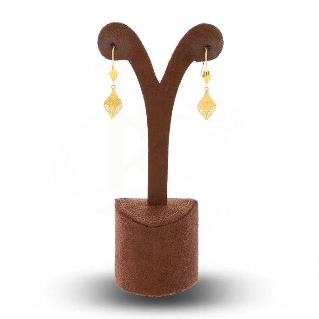 Gold Leaf Shaped Drop Earrings 22Kt - Fkjern22K2964