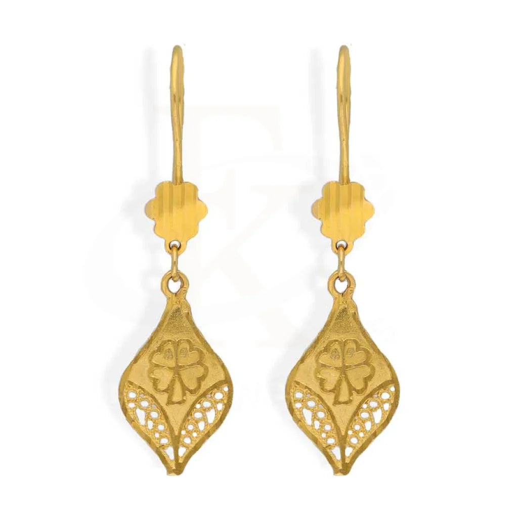 Gold Leaf Shaped Drop Earrings 22Kt - Fkjern22K2964