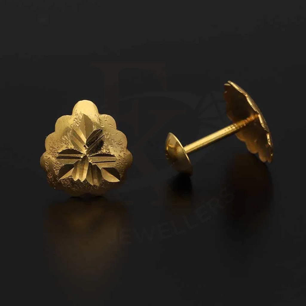 Gold Leaf Shaped Second Stud Earrings 18Kt - Fkjern18K3156