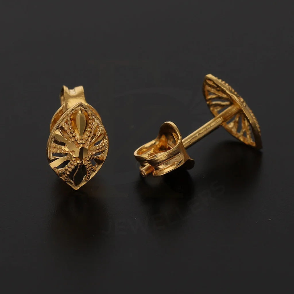 Gold Leaf Shaped Stud Earrings 21Kt - Fkjern21Km5425