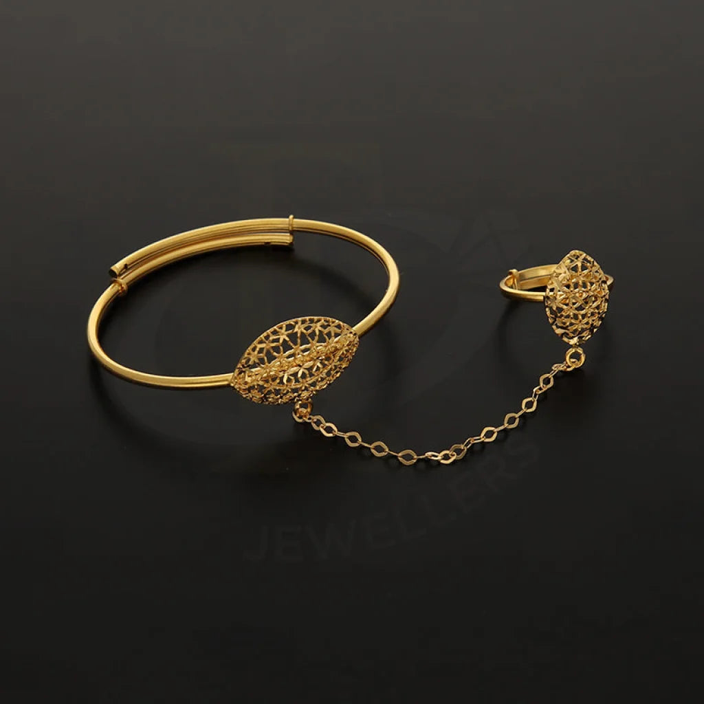 Gold Marquise Shaped Baby Bangle With Ring 21Kt - Fkjbng21Km5171 Bangles