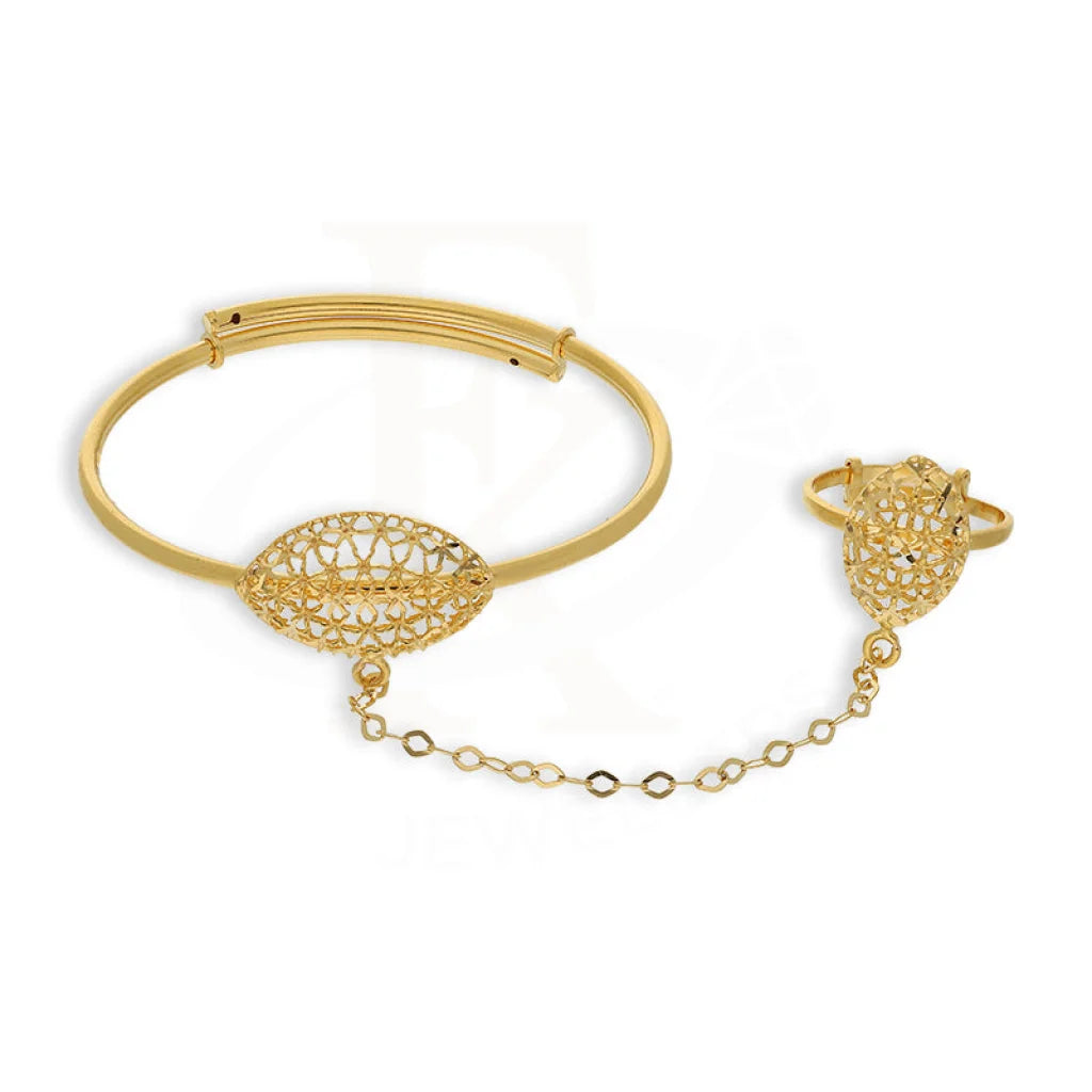 Gold Marquise Shaped Baby Bangle With Ring 21Kt - Fkjbng21Km5171 Bangles