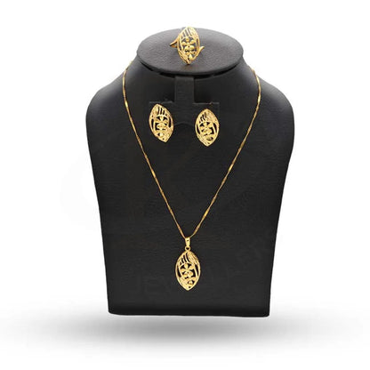 Gold Marquise Shaped Pendant Set (Necklace Earrings And Ring) 22Kt - Fkjnklst22K2392 Sets