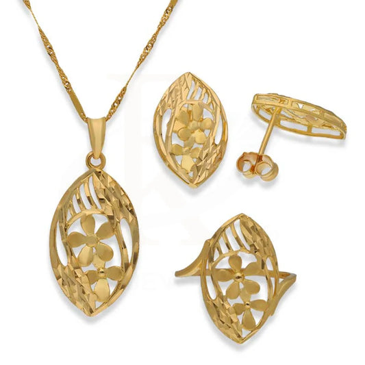 Gold Marquise Shaped Pendant Set (Necklace Earrings And Ring) 22Kt - Fkjnklst22K2392 Sets