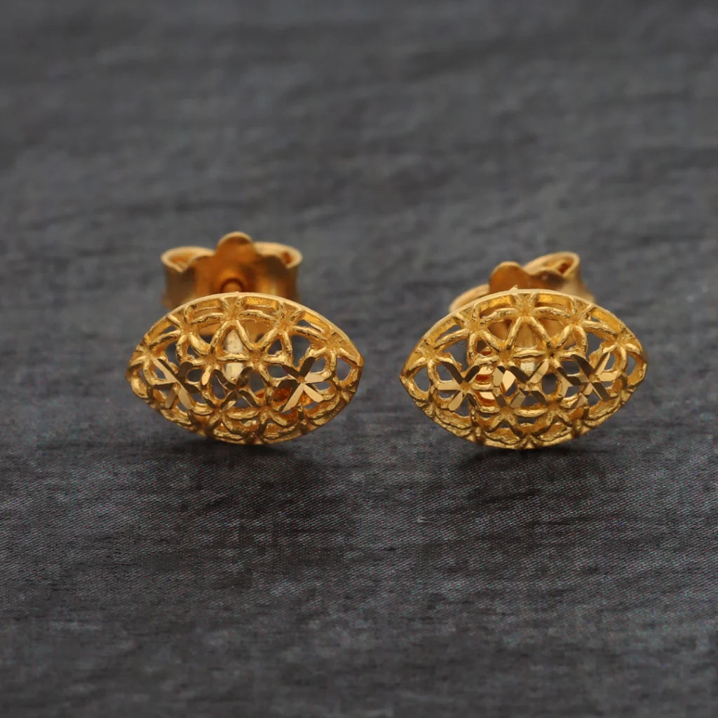 Gold Marquise Shaped Stud Earrings 21Kt - Fkjern21Km8493