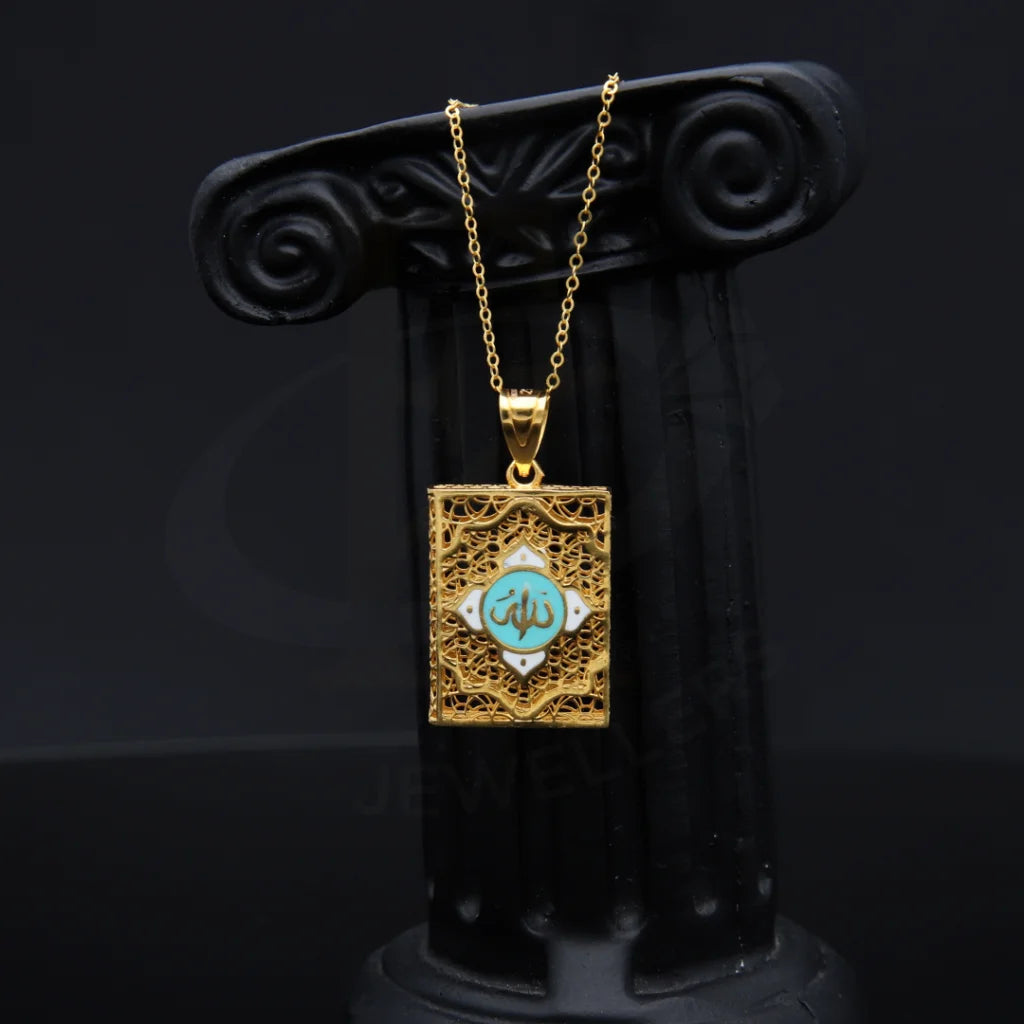 Gold Necklace (Chain With Allah Name Turquoise Blue Pendant) 21Kt - Fkjnkl21Km7944 Necklaces