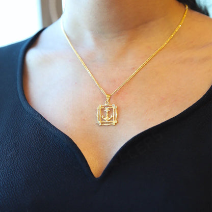 Gold Necklace (Chain With Anchor In Photo Frame Pendant) 21Kt - Fkjnkl21Km8607 Necklaces