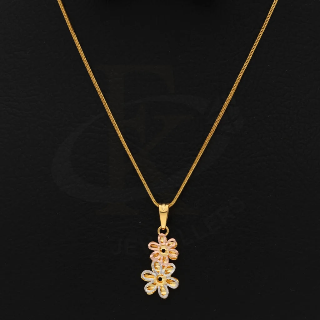 Gold Necklace (Chain With Double Flower Pendant) 21Kt - Fkjnkl21Km8535 Necklaces