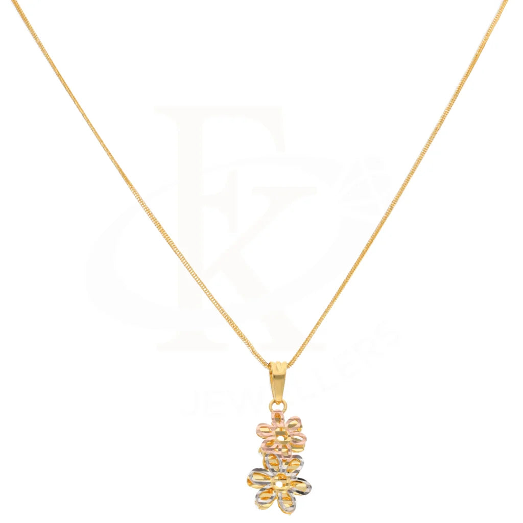 Gold Necklace (Chain With Double Flower Pendant) 21Kt - Fkjnkl21Km8535 Necklaces