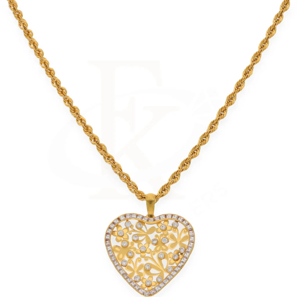 Gold Necklace ( Chain With Dual Tone Heart Pendant ) 21Kt - Fkjnkl21K7553 Necklaces