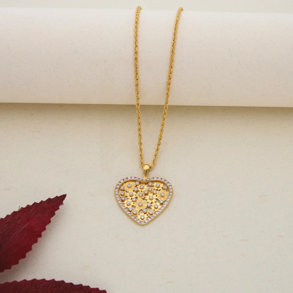 Gold Necklace (Chain With Dual Tone Heart Pendant) 21Kt - Fkjnkl21K7573 Necklaces