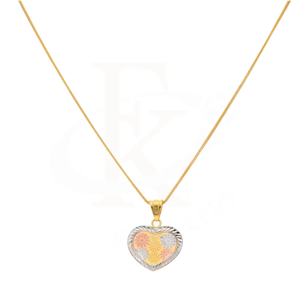 Gold Necklace (Chain With Flower Design In Heart Pendant) 21Kt - Fkjnkl21Km8527 Necklaces