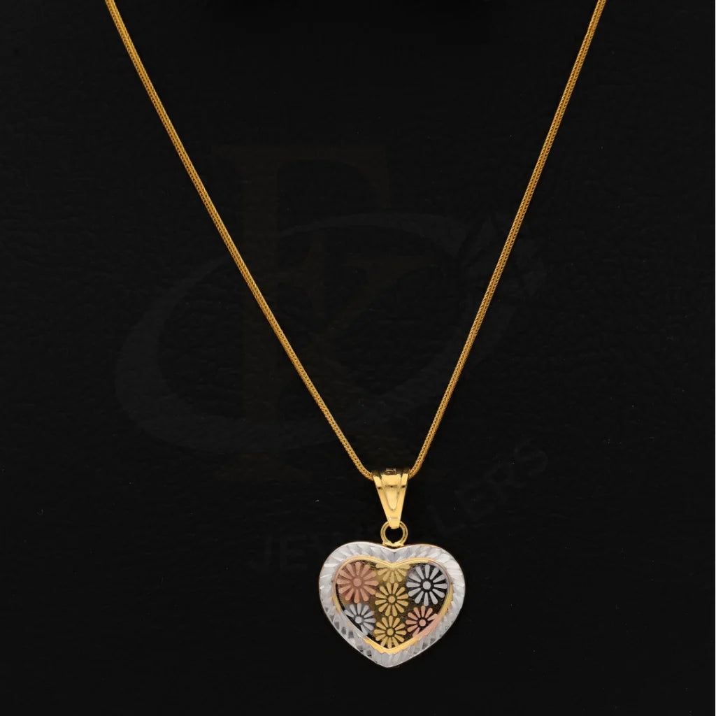 Gold Necklace (Chain With Flower Design In Heart Pendant) 21Kt - Fkjnkl21Km8527 Necklaces