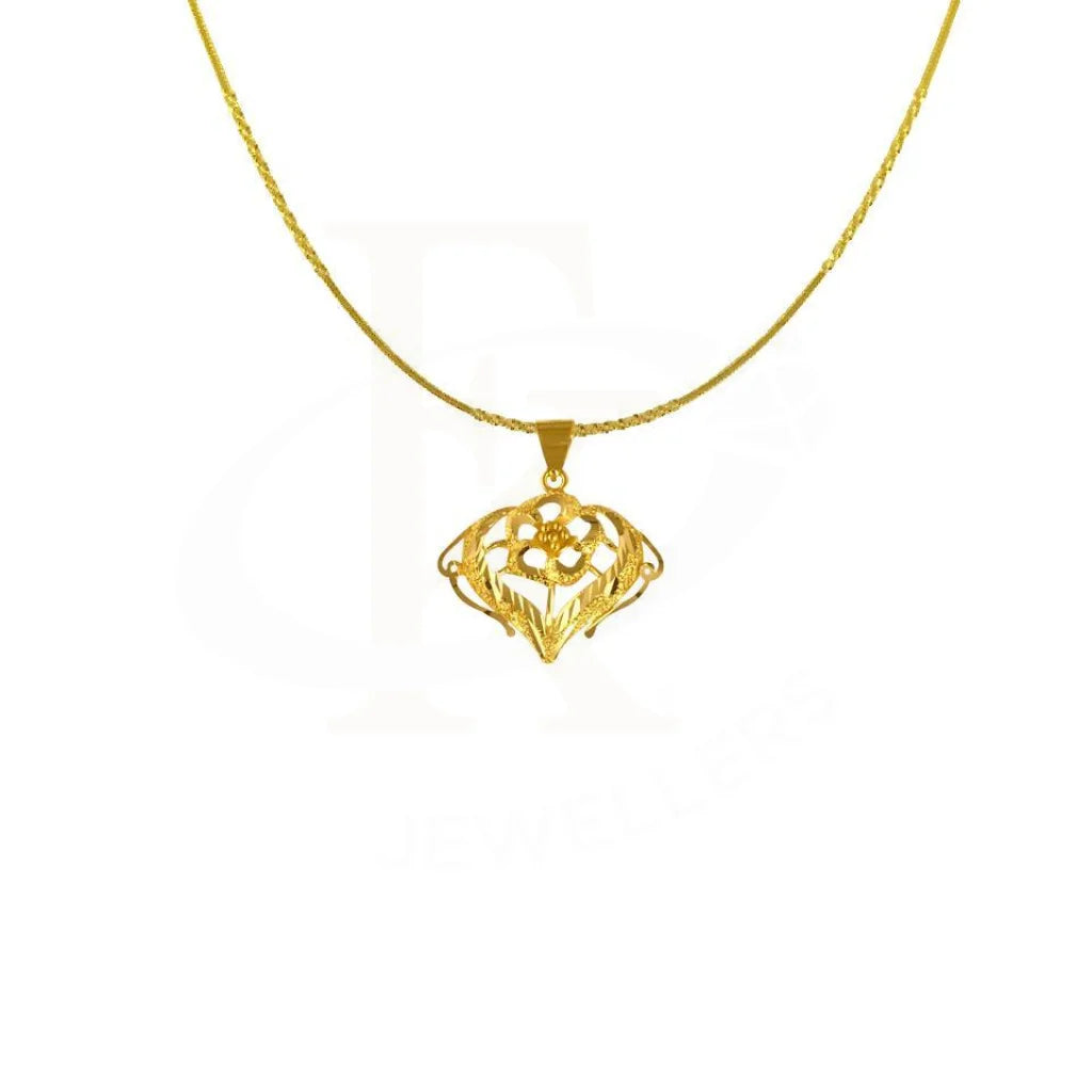 Gold Necklace (Chain With Flower Heart Pendant) 22Kt - Fkjnkl1671 Necklaces