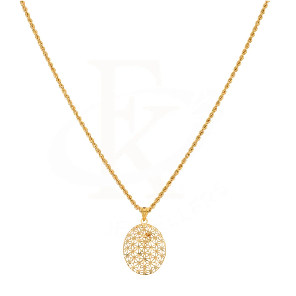 Gold Necklace (Chain With Flower Oval Pendant) 21Kt - Fkjnkl21Km8374 Necklaces