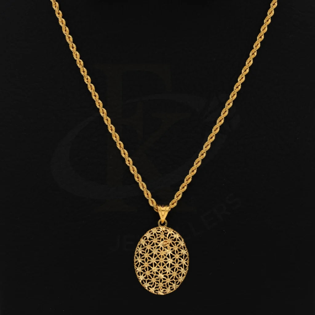 Gold Necklace (Chain With Flower Oval Pendant) 21Kt - Fkjnkl21Km8374 Necklaces