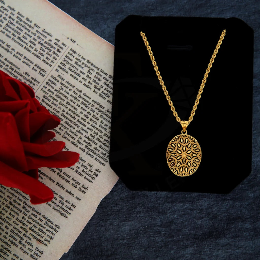 Gold Necklace (Chain With Flower Oval Pendant) 21Kt - Fkjnkl21Km8384 Necklaces