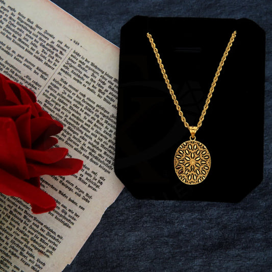 Gold Necklace (Chain With Flower Oval Pendant) 21Kt - Fkjnkl21Km8384 Necklaces