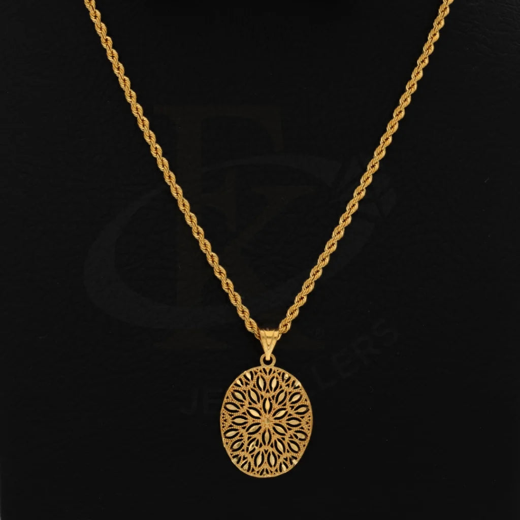 Gold Necklace (Chain With Flower Oval Pendant) 21Kt - Fkjnkl21Km8384 Necklaces