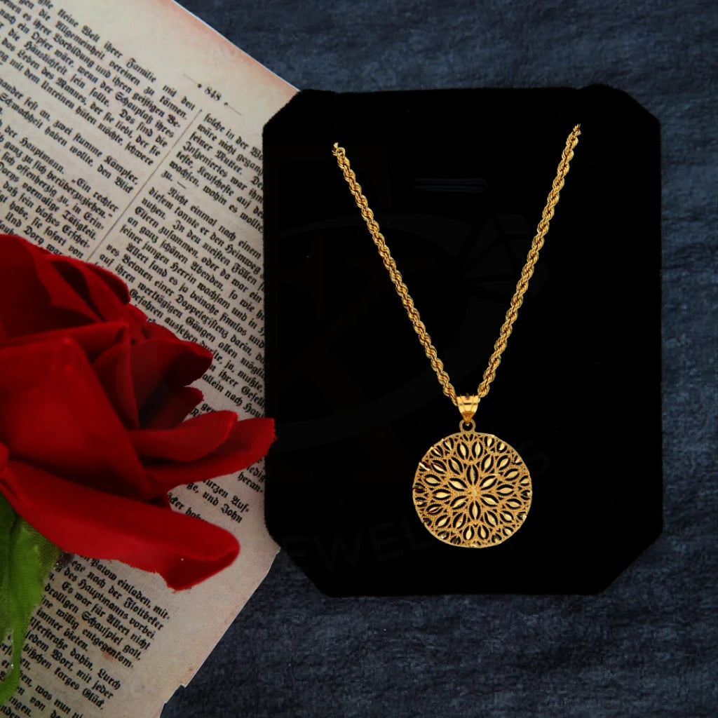 Gold Necklace (Chain With Flower Round Pendant) 21Kt - Fkjnkl21Km8382 Necklaces