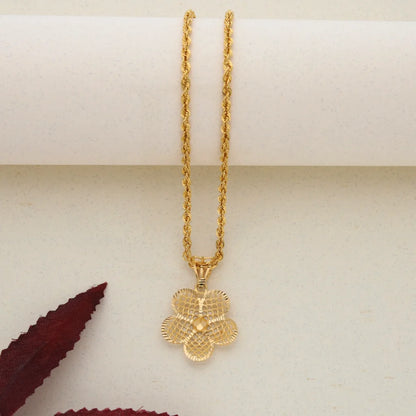 Gold Necklace ( Chain With Flower Shaped Pendant ) 21Kt - Fkjnkl21K7550 Necklaces