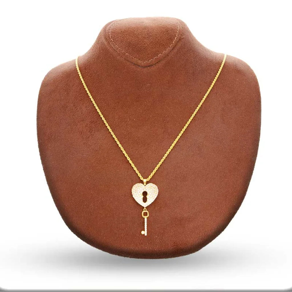 Gold Necklace (Chain With Heart Lock With Key Pendant) 21Kt - Fkjnkl21K2945 Necklaces