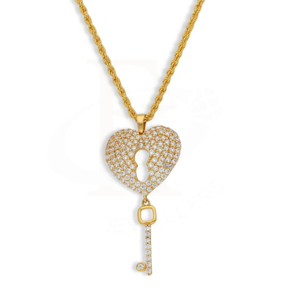 Gold Necklace (Chain With Heart Lock With Key Pendant) 21Kt - Fkjnkl21K2945 Necklaces