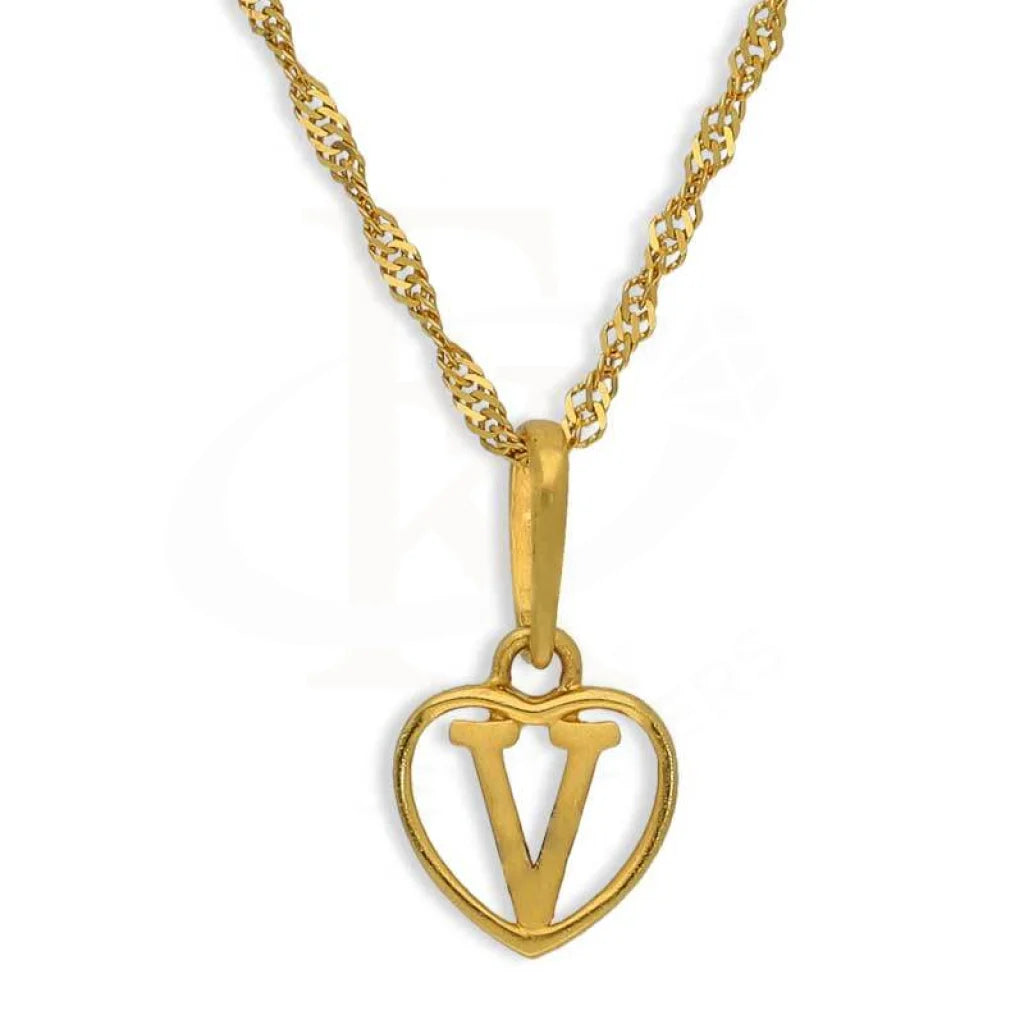 Gold Necklace (Chain With Heart Shaped Alphabet Pendant) 22Kt - Fkjnkl22K2735 V / 2.180 Grams