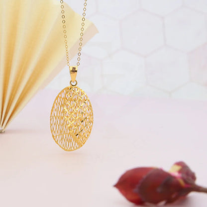 Gold Necklace (Chain With Oval Shaped Mesh Pendant) 21Kt - Fkjnkl21Km8040 Necklaces