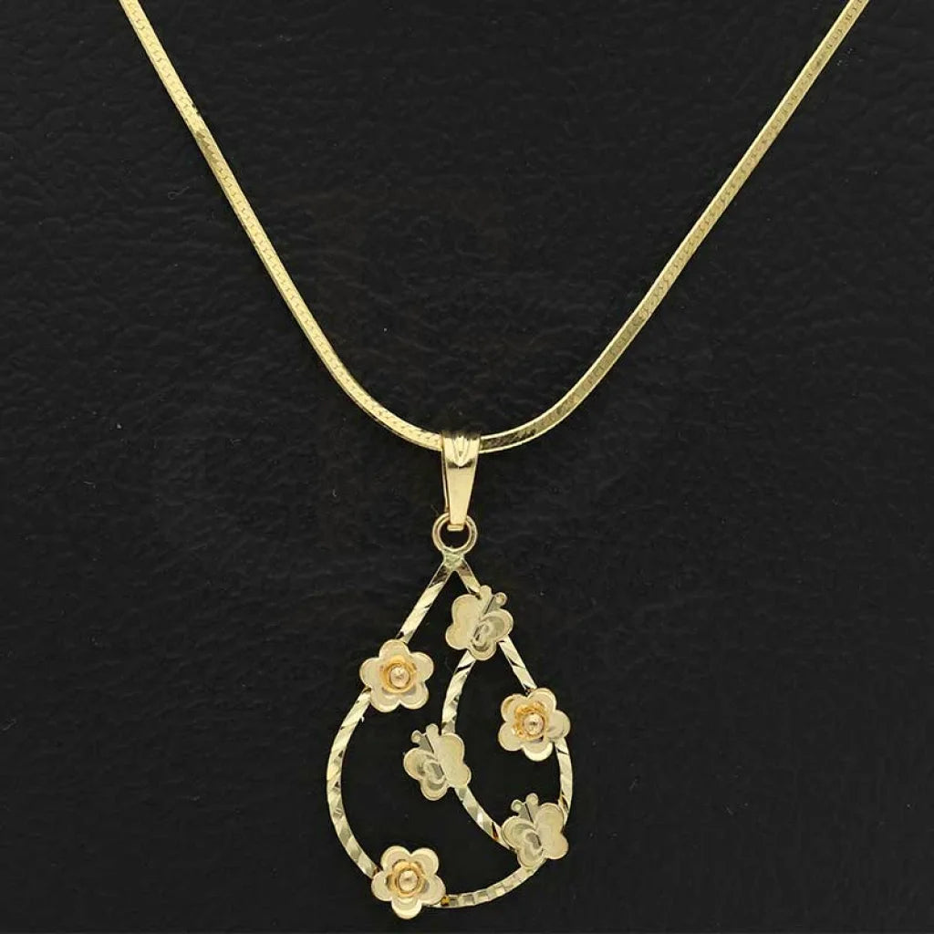 Gold Necklace (Chain With Pear Shaped Flower Pendant) 18Kt - Fkjnkl18K2809 Necklaces