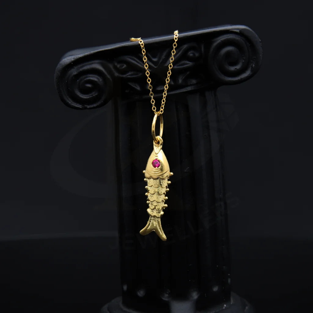 Gold Necklace (Chain With Red Eye Fish Pendant) 21Kt - Fkjnkl21Km7945 Necklaces