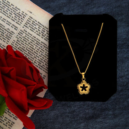 Gold Necklace (Chain With Star Flower Shaped Pendant) 21Kt - Fkjnkl21Km8422 Necklaces