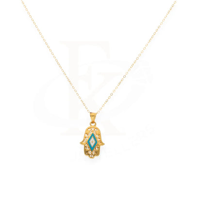 Gold Necklace (Chain With Turquoise Hamsa Hand Pendant) 21Kt - Fkjnkl21Km8045 Necklaces