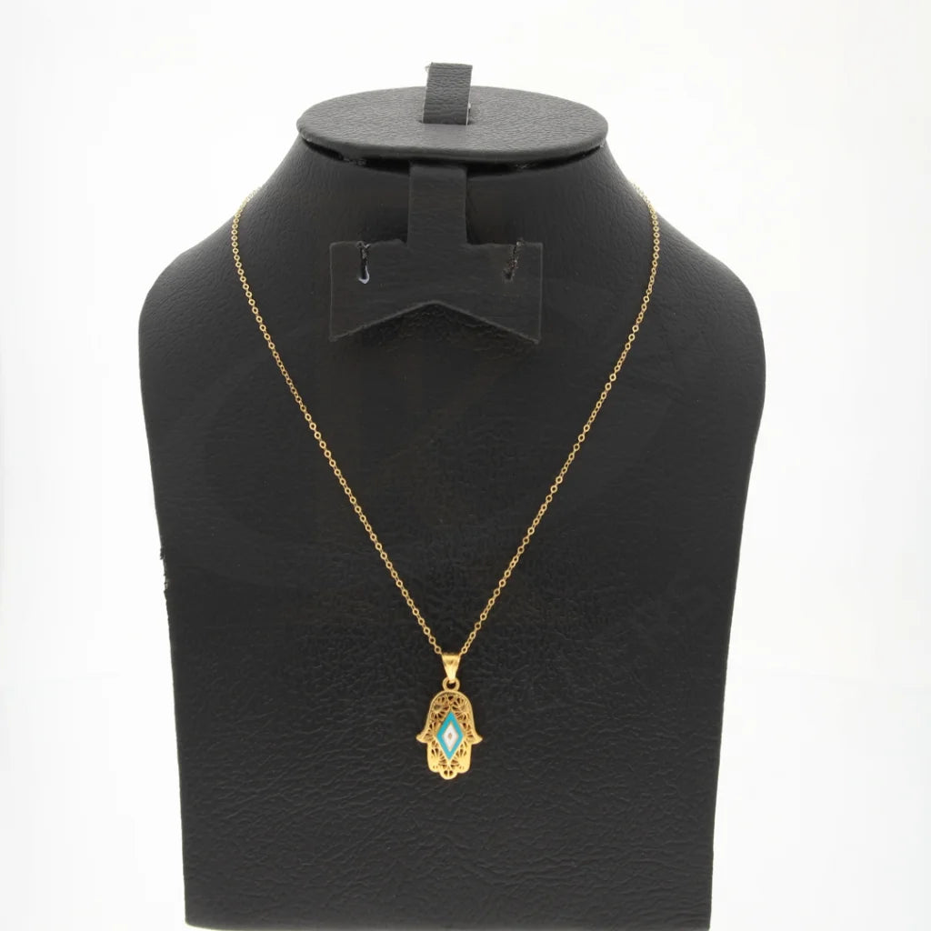 Gold Necklace (Chain With Turquoise Hamsa Hand Pendant) 21Kt - Fkjnkl21Km8045 Necklaces