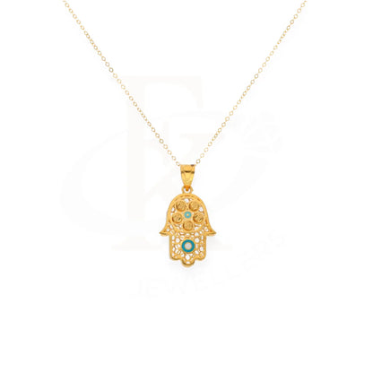 Gold Necklace (Chain With Turquoise Hamsa Hand Pendant) 21Kt - Fkjnkl21Km8046 Necklaces